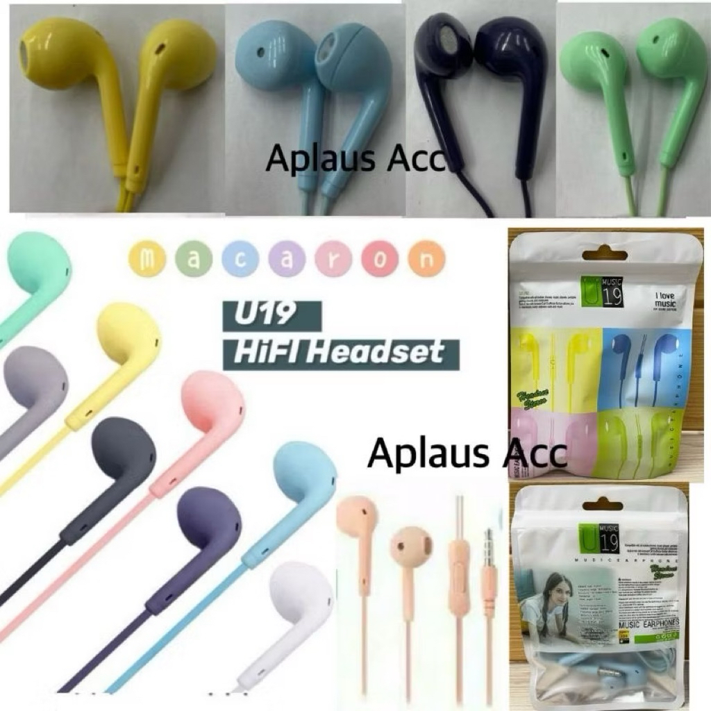 (GROSIRAN) Handsfree Headset Macaron Warna U19 Original Stereo Extra Bass