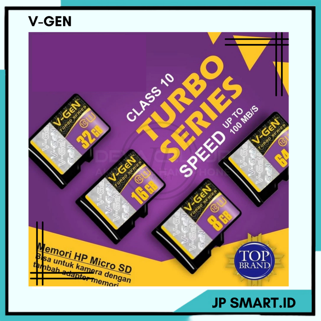 V-gen Kartu Micro Sd Memory Card 16Gb/32Gb/64Gb/128Gb Turbo Class 10 Untuk Memori Cctv, Hp, Dan Lain