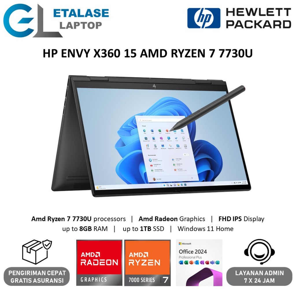 Laptop 2in1 HP Envy X360 15 AMD Ryzen 7 7730U 16GB 1TB 15.6 FHD IPS Touchscreen Windows 11 Home