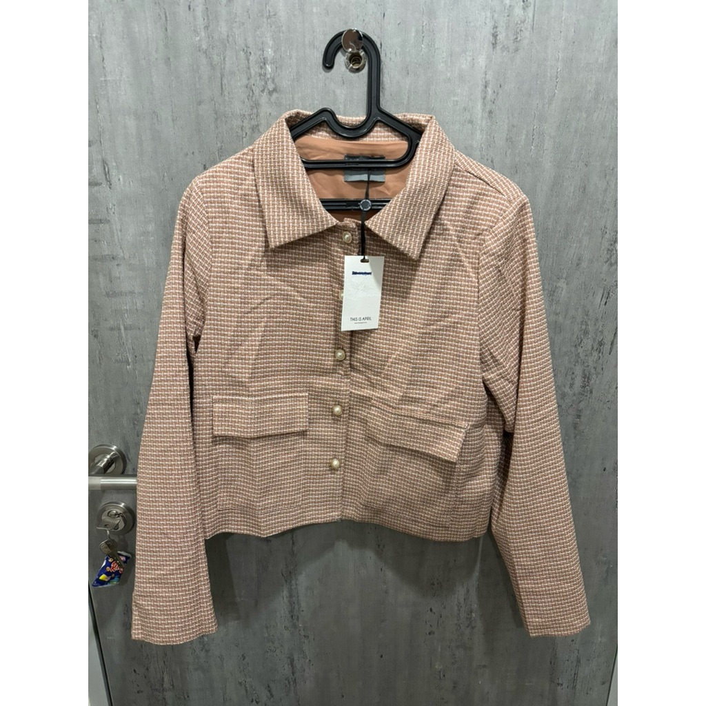 THIS IS APRIL SUZY PEACH TOP TWEED OUTER BLAZER CARDIGAN TOP