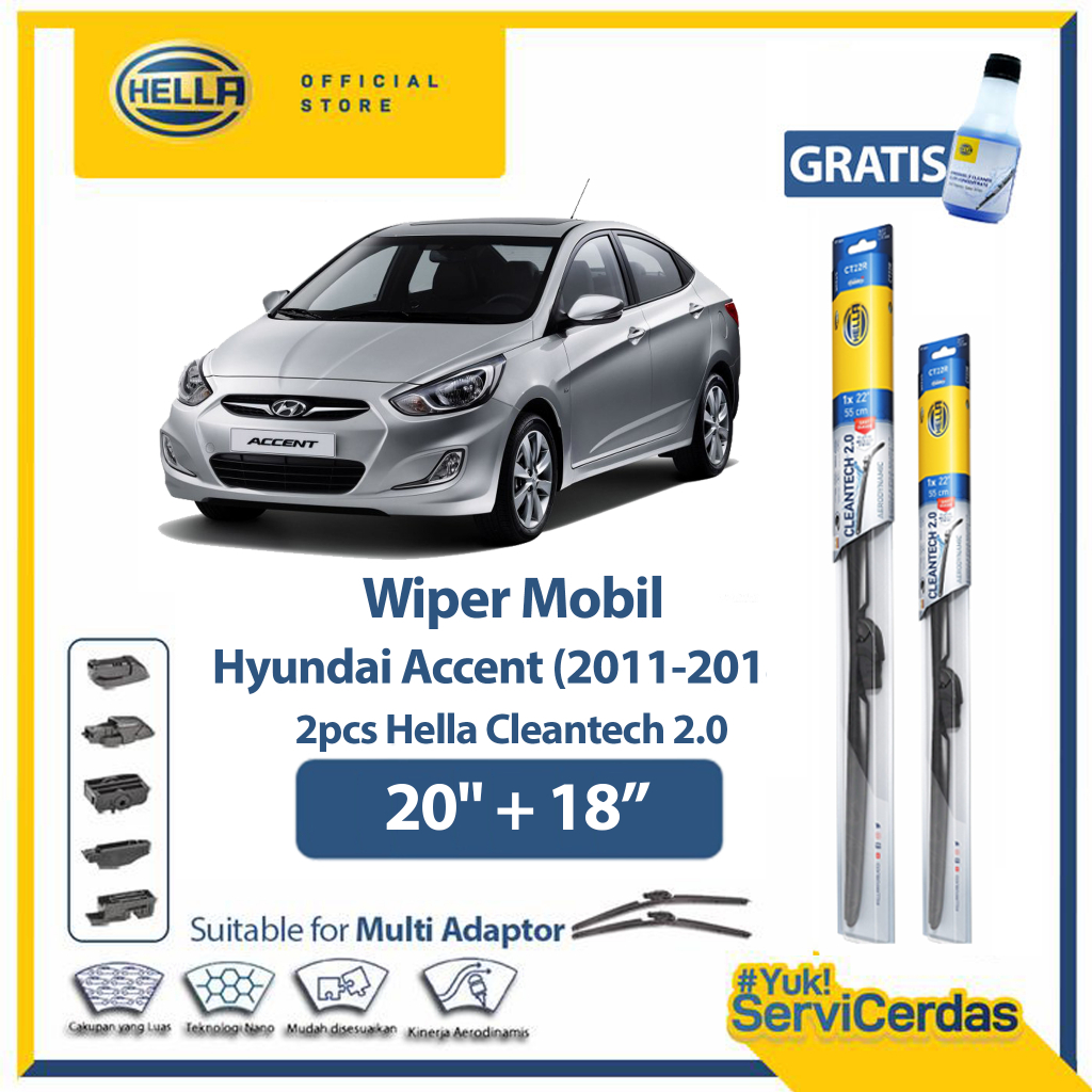Wiper Mobil HYUNDAI Accent 2011 - 2018 20" + 18" (2pcs) - HELLA Cleantech 2.0