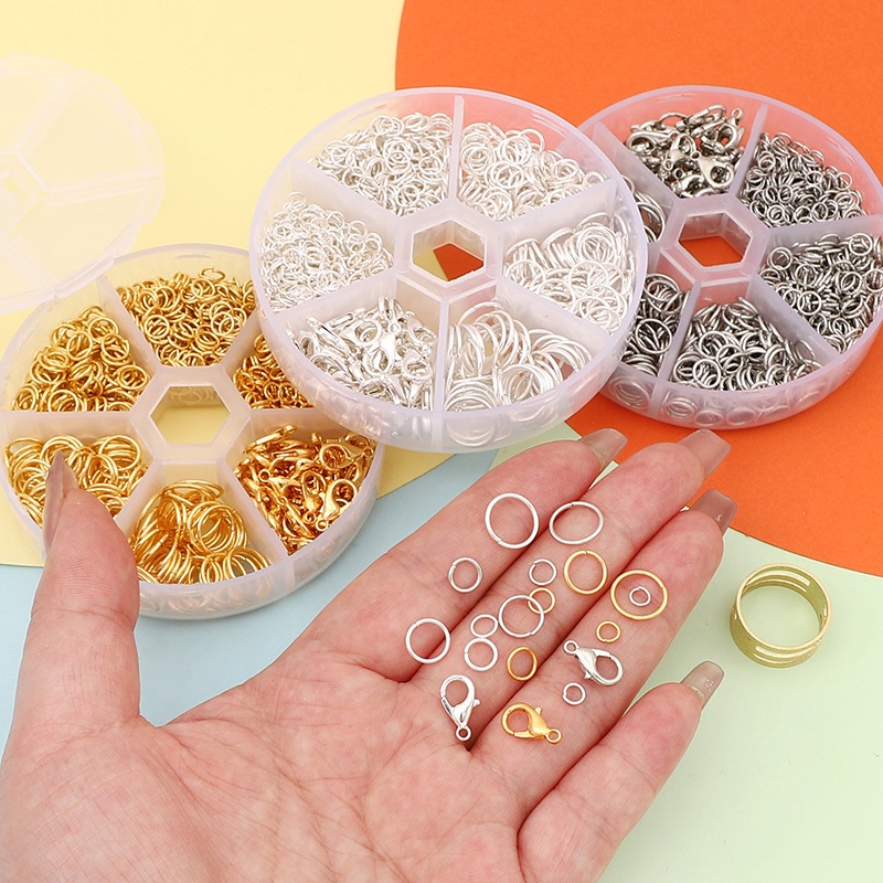 1 Set/Kotak Cincin Ring (Single Ring) + Konektor Kepiting (Lobster Clasp) dari Besi untuk Aksesori D