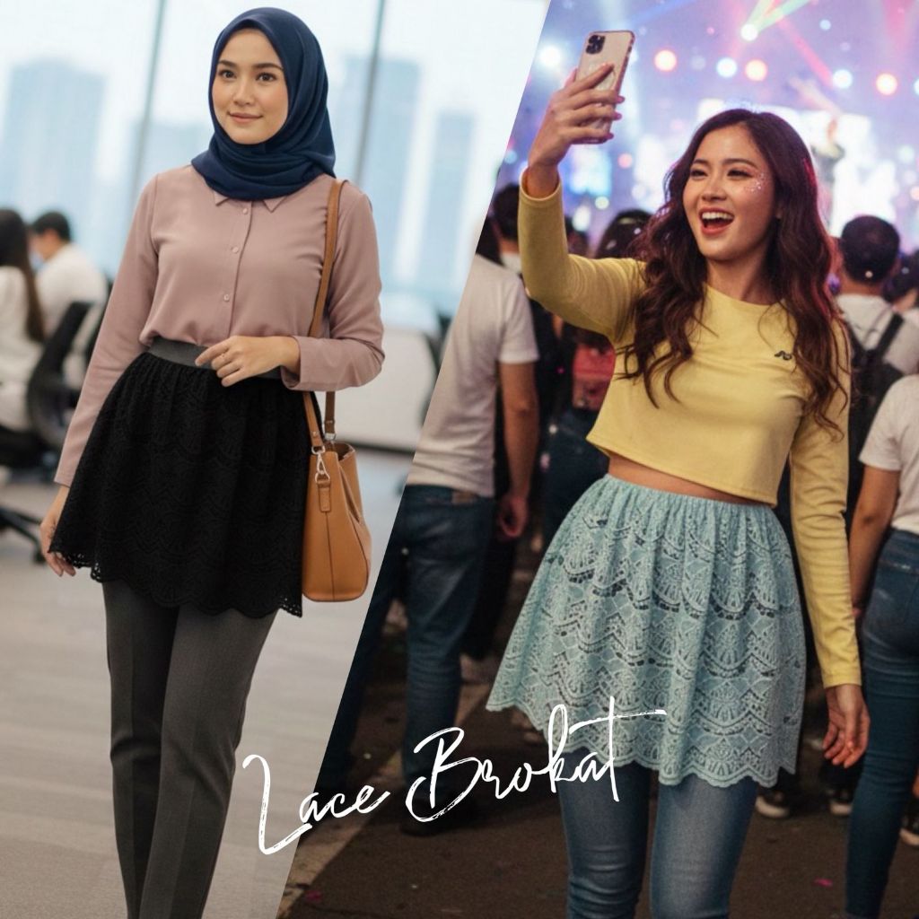 PROMO ( 3PCS ) LACE ROK SAMBUNGAN - DAMAI FASHION - LACE BRUKAT ROK SAMBUNGAN OLARAGA - ROK BRUKAT K