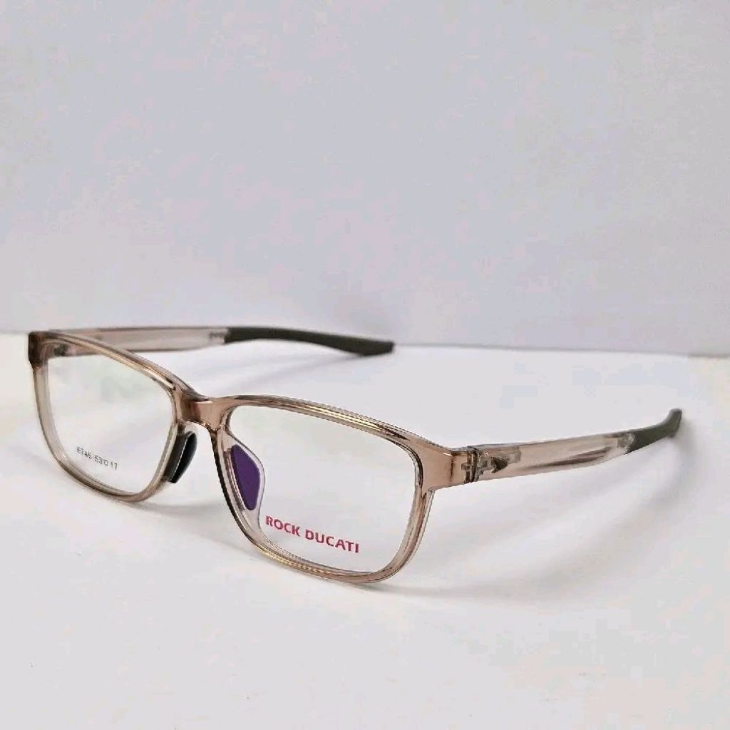 Frame Kacamata Pria ROCK DUCATI 6746 Transparan Nude Coklat Muda – Frame Kotak TR90 Ringan 53mm Nose