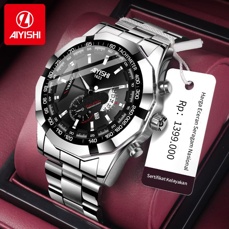 AIYISHI 1623 Jam Tangan Pria Luxury Stainless Steel Quartz Original Tahan Air Watch + Kotak Gratis
