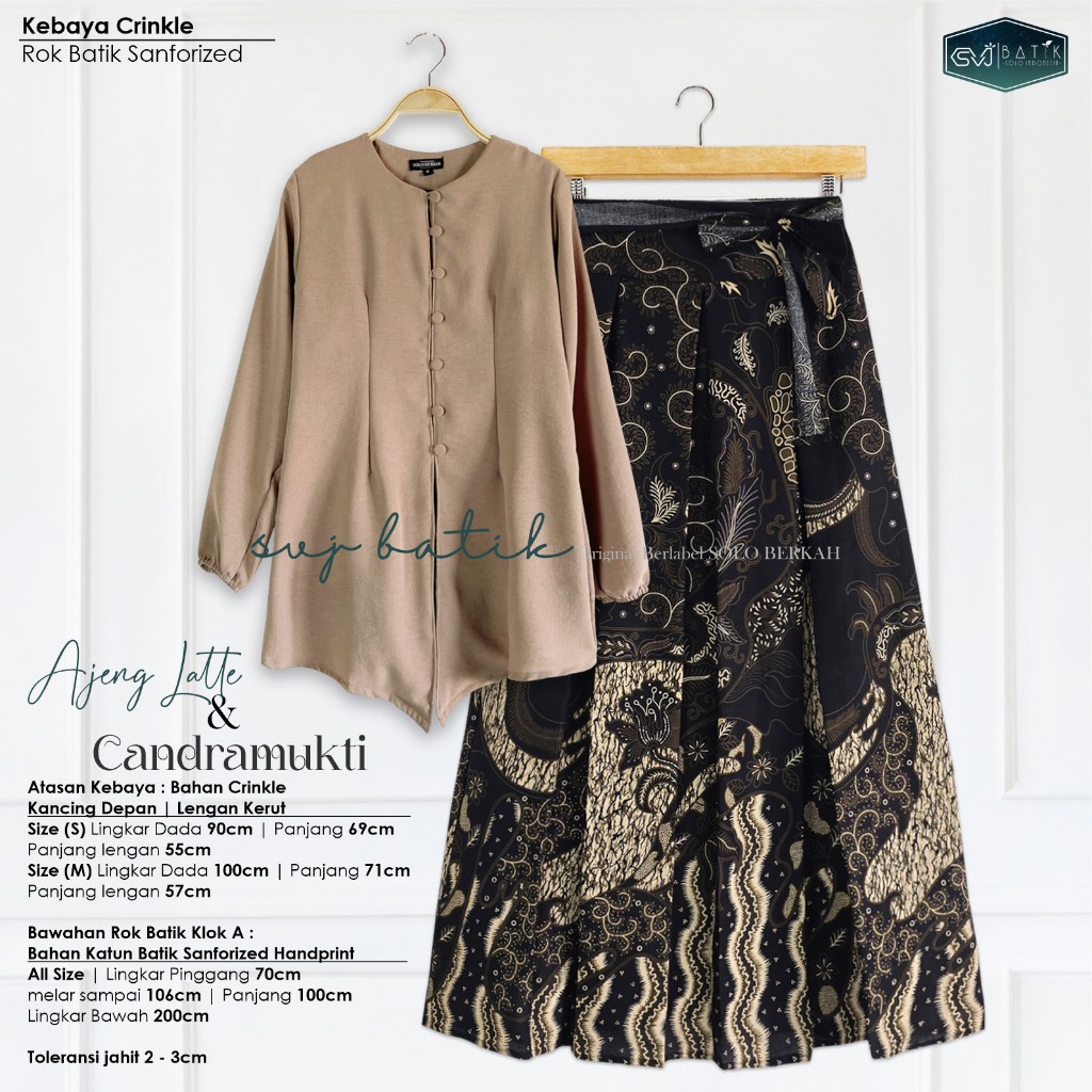 Setelan Kebaya Polos Latte dan Rok Batik Klok A Wanita Rok Lebar Melar Karet Set batik 2025 Svj