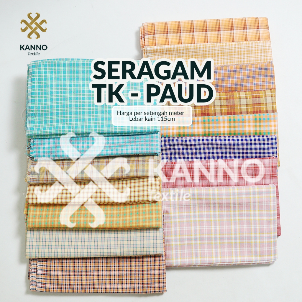 KAIN KOTAK KATUN YARNDYED SERAGAM TK WARNA PASTEL LEBAR 110CM HARGA PER-0,5 METER BAHAN KATUN / KAIN