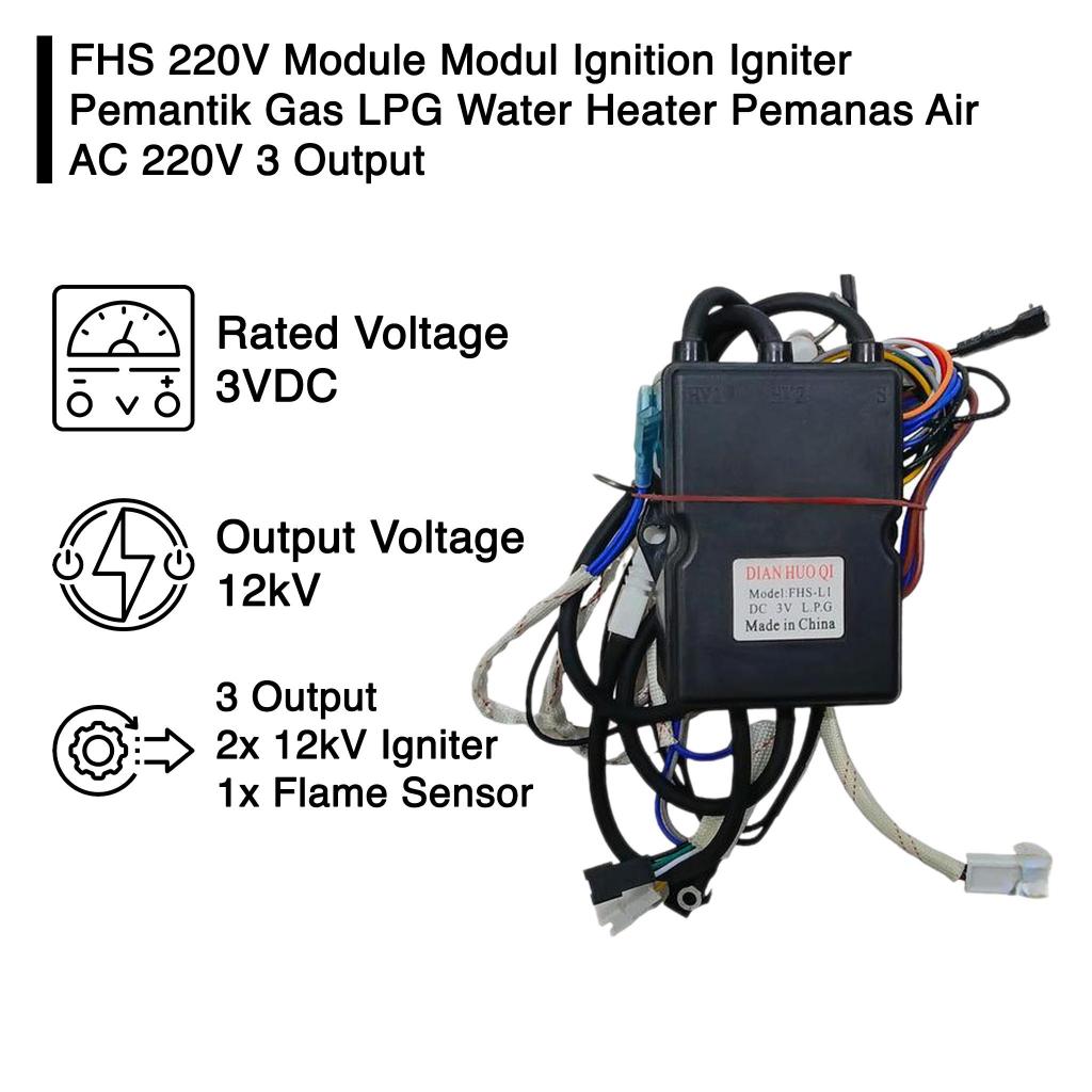FHS 220V Module Modul Ignition Igniter Pemantik Gas LPG Water Heater Pemanas Air AC 220V 3 Output