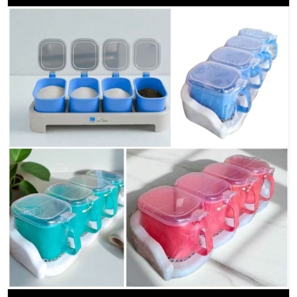 Tempat Bumbu Dapur set Plus Sendok wadah bumbu Plastik Tebal Isi 3 dan 4