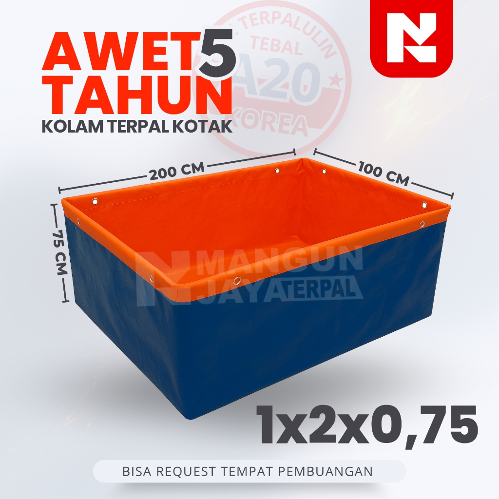 1x2x0.75 Kolam Ikan Terpal Kotak A20 Import Korea 100x200x75 Untuk Budidaya Ikan lele nila gurame