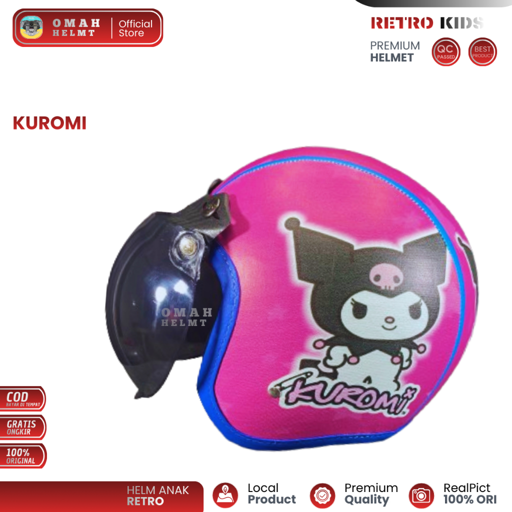 helm anak bogo karakter KUROMI/ helm motor anak untuk usia 2-6 tahun