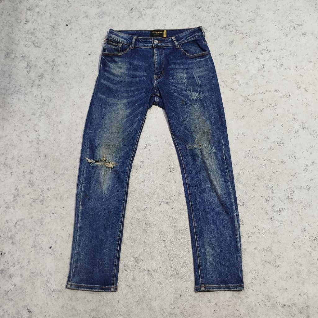Celana jeans DOLCE GABBANA DENIM Blue denim Riveted jeans fadding casual baggy pants reguler vintage
