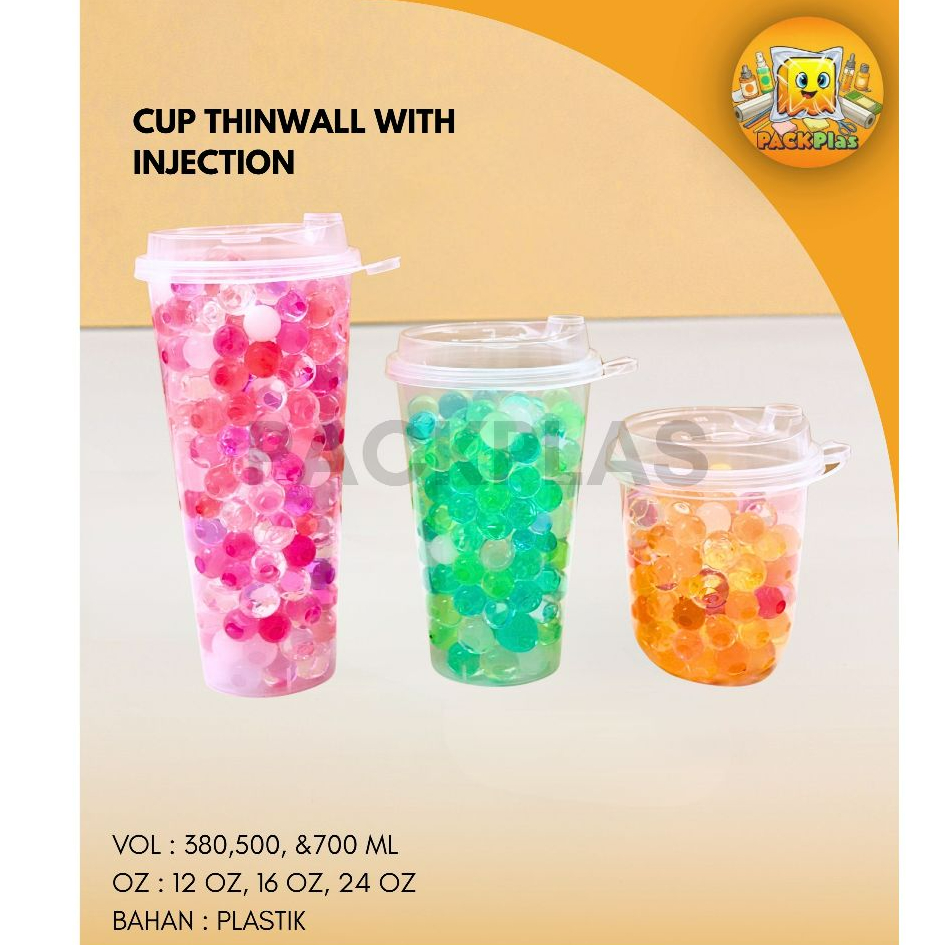 Cup Injection Gelas Plastik Gelas Boba Gelas Kopi dengan tutup berbagai ukuran