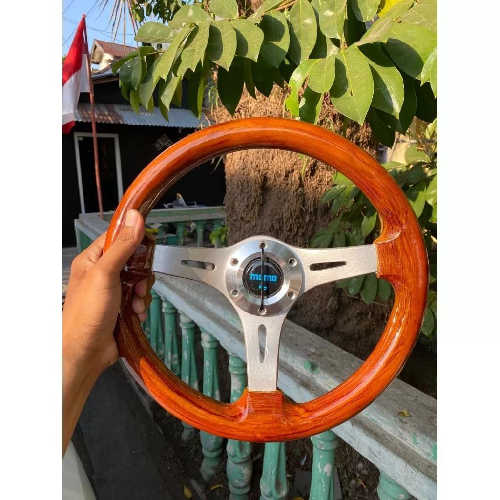 Stir racing variasi spoer kayu - stir kemudi wood momo variasi mobil universal