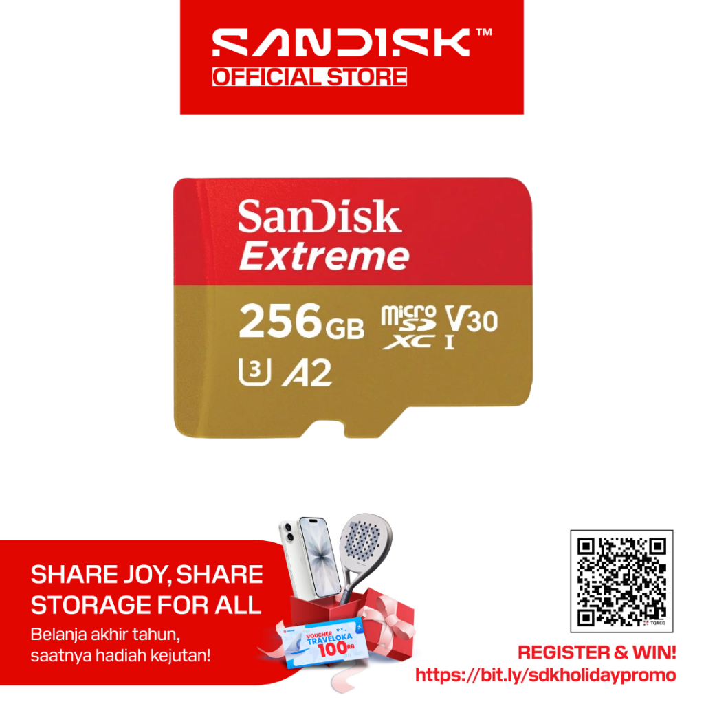 SanDisk microSDXC Extreme 256GB Class 10 UHS-I A2 V30 U3 4K UHD Drone / Action Cam (Up to 190MB/s)