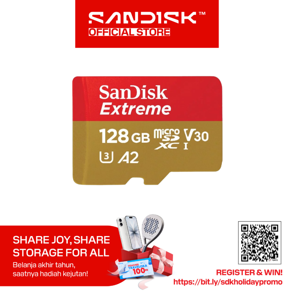 SanDisk microSDXC Extreme 128GB Class 10 UHS-I A2 V30 U3 4K UHD Drone (Up to 190MB/s)