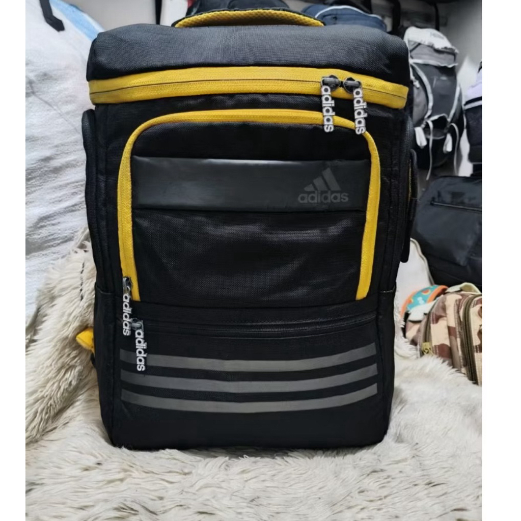 Tas Backpack Adidas, Ransel Adidas Garis 3. Hitam Kuning
