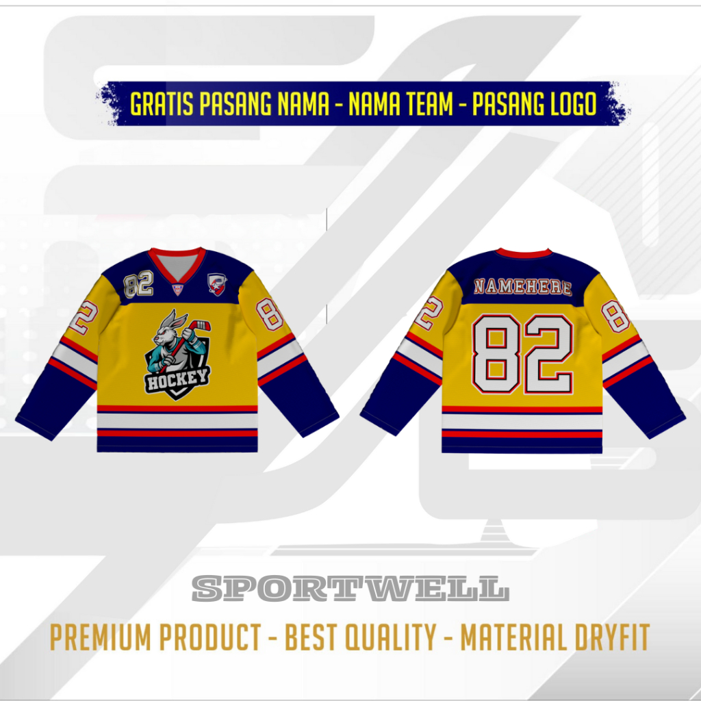 JERSEY BASEBALL HOCKEY YELLOW BLUE TANGAN PANJANG FULL PRINTING GRATIS PASANG NAMA JERSEY CUSTOM