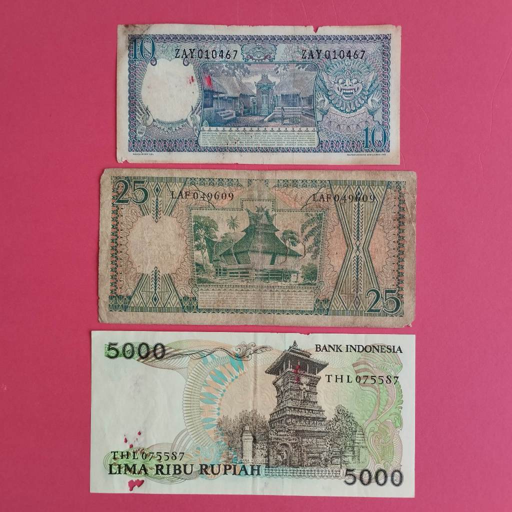 Uang Kuno Kertas Rp 10, Rp 25 Dan Rp 5000 UK 041