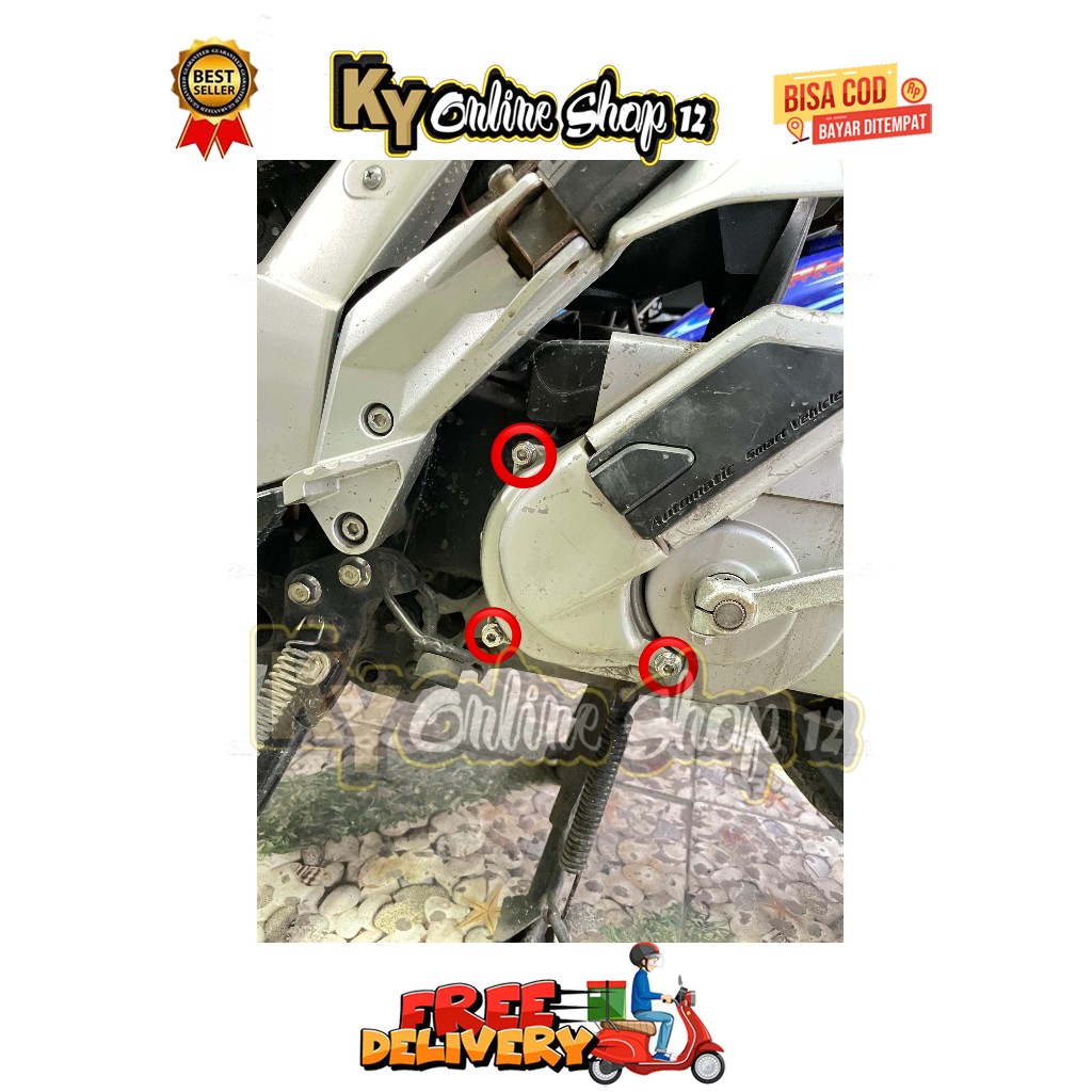 BAUT COVER CVT KIRI ( 3 BAUT ) MODEL SLASH YAMAHA NOUVO Z LELE VIETKONG ELEGANCE LX SX KARBU TAHUN 2