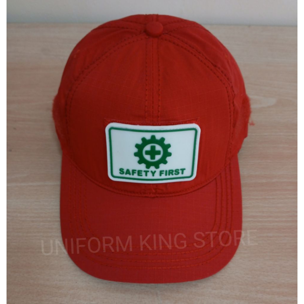 TOPI SAFETY FIRST MERAH 1 PATCH RUBBER - TOPI SAFETY FIRST MERAH TEMPELAN PEREKAT PATCH RUBBER - TOP