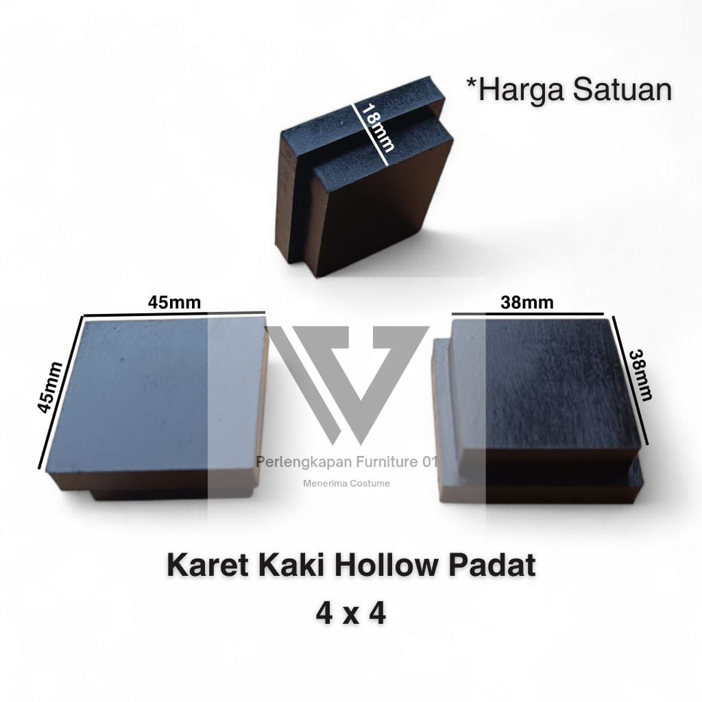 Karet Kaki Hollow 4x4 Padat Karet Tutup Kaki Meja Kursi Rak Besi Hollow