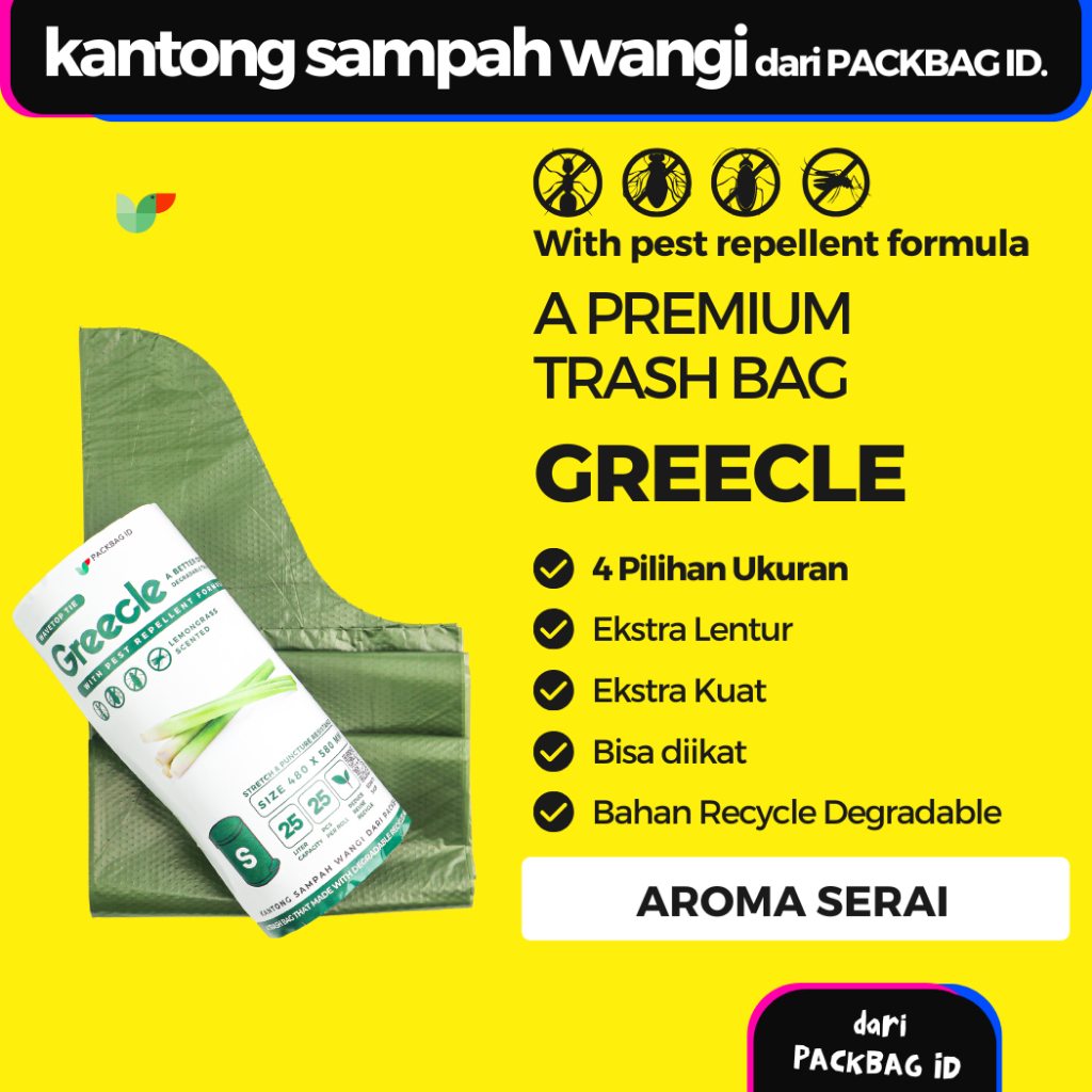 PACKBAG ID Greecle Lemongrass, S, M, L, XL, Plastik Sampah Wangi - Degradable