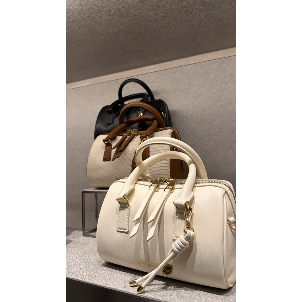 Tas Tote Bag Bowling Everleigh Canvas Two-Tone Charles & Keith Original Outlet