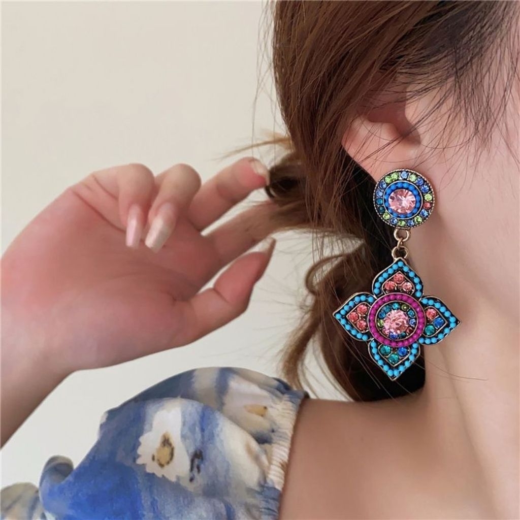 Anting Bunga Besar / Anting Retro / Anting boho / Bohemian Wanita / Anting Etnik Pesta Lucu Besar Pa