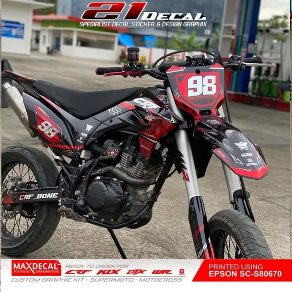 DECAL CRF, WR, KLX DTX YZ FULL CROME HITAM MOTIF MERAH