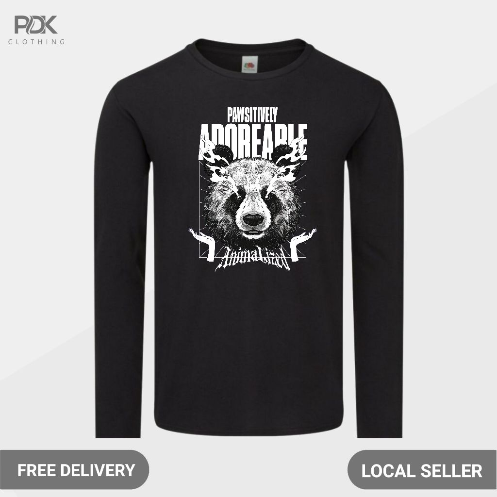 Animalized Kaos Pria Baju Lengan Panjang Panda Pawsitively Adoreable