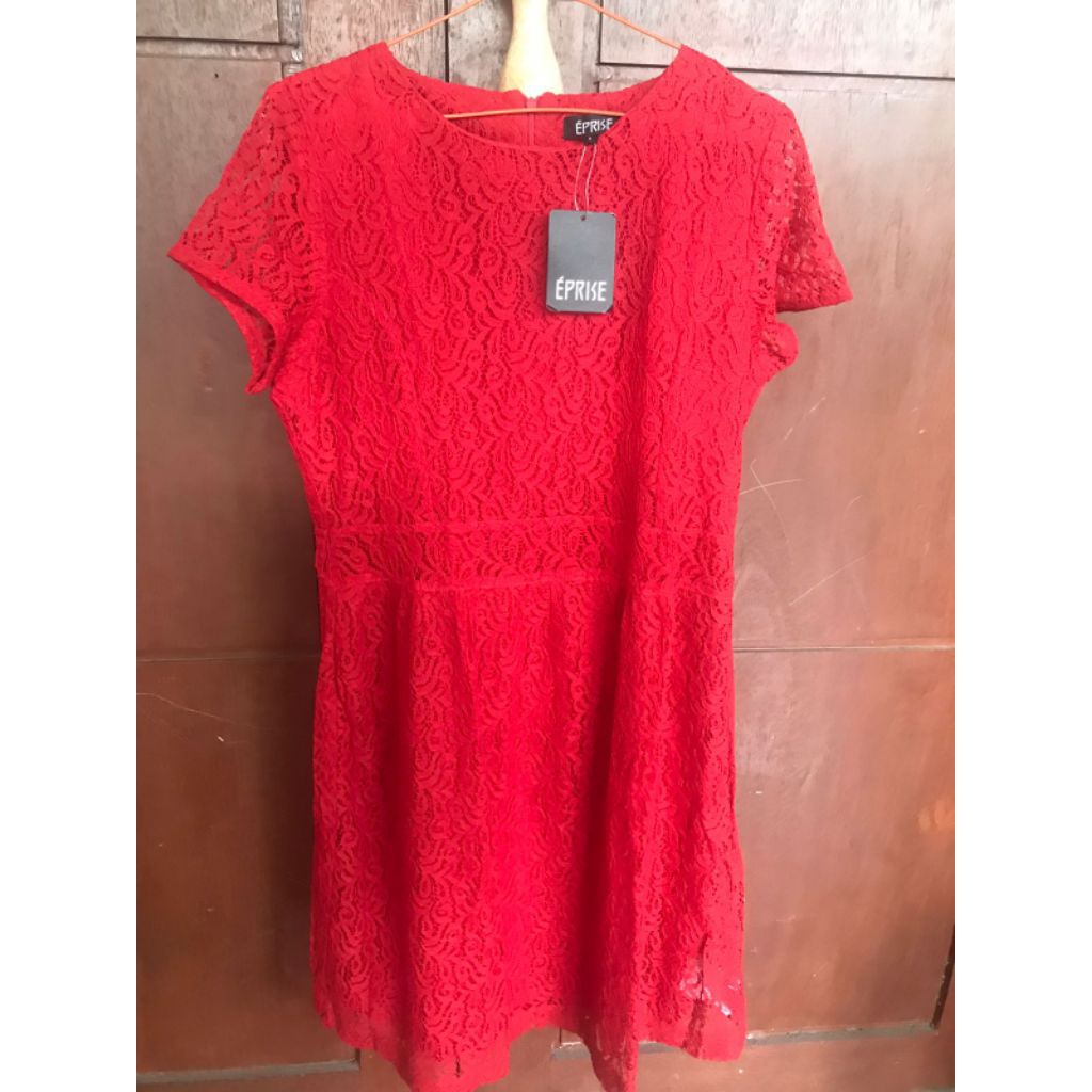 Eprise | Dress Wanita Brokat Merah | Ukuran L