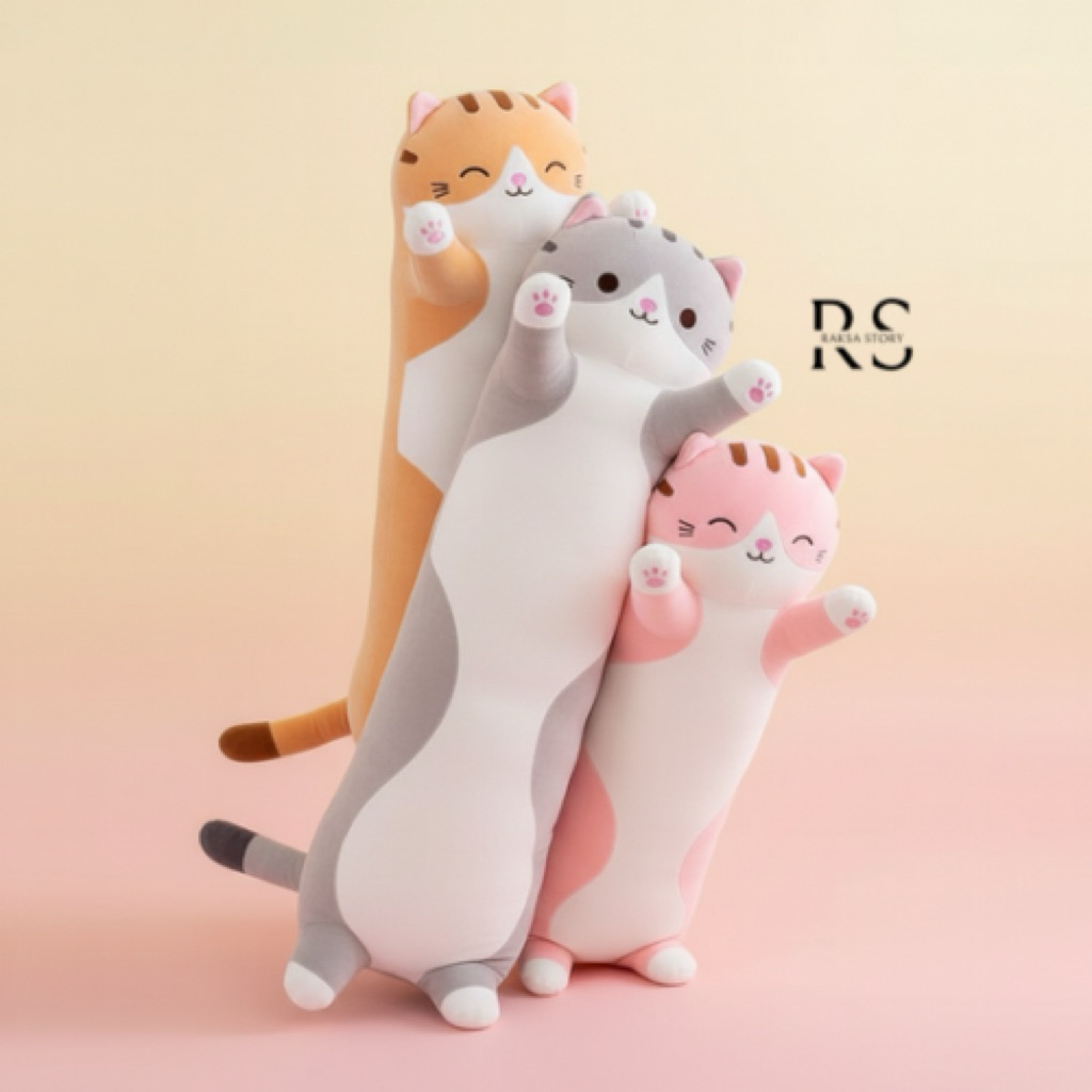 Boneka Bantal Guling Kucing Bahan Plush Premium Menggemaskan 60cm - Bantal Guling Berkarakter Kucing