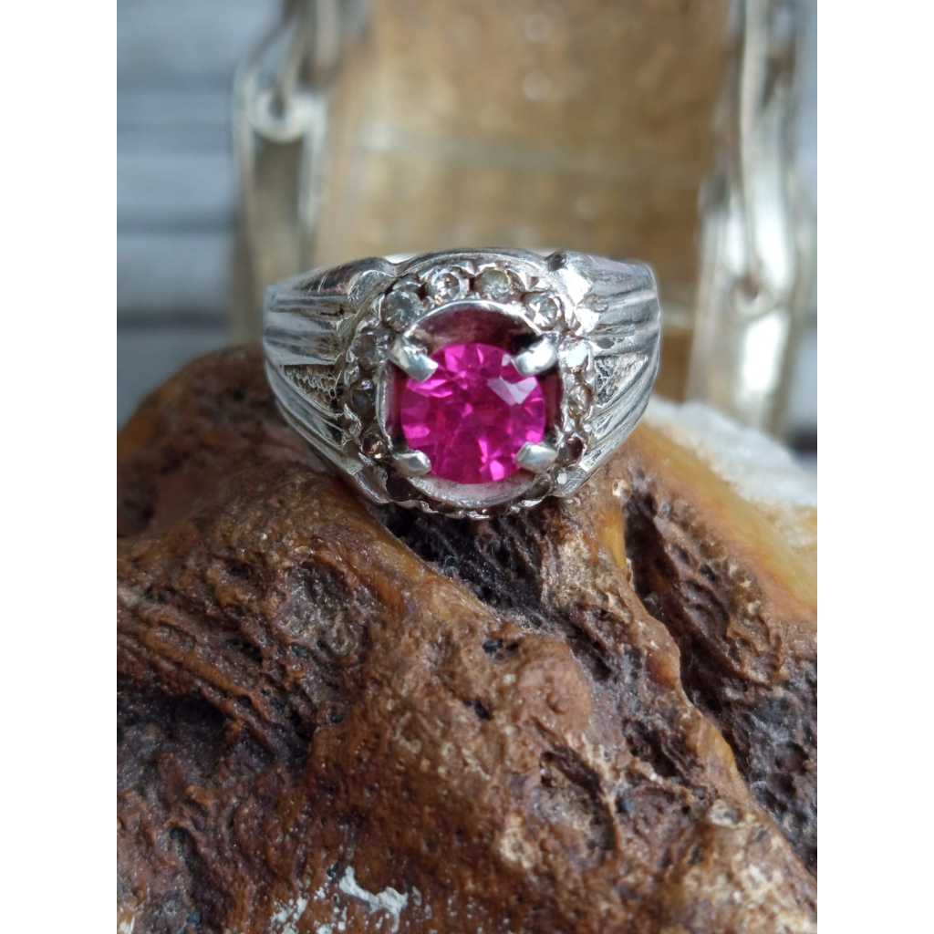Siem Pink Rose Kristal Ring Perak 925 Handmade