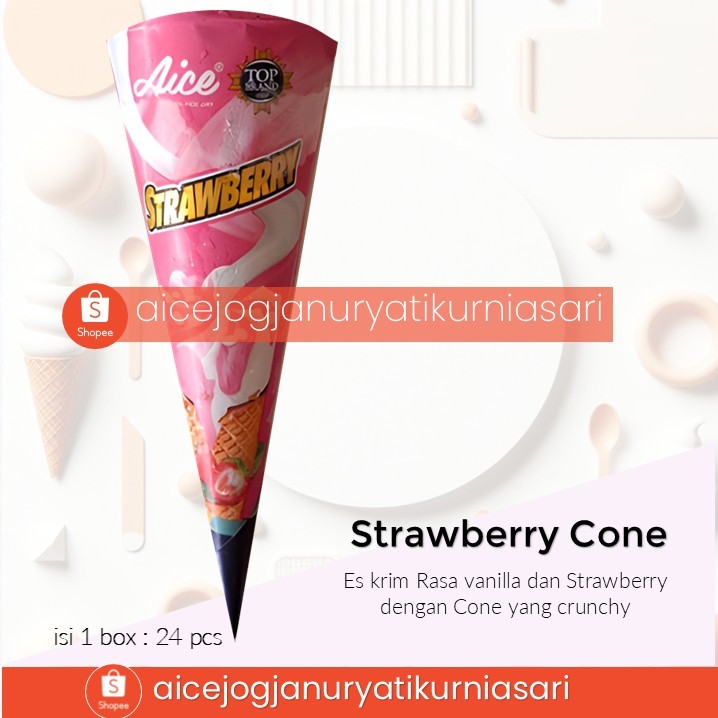 Es Krim Aice Cone Strawberry 1 dus isi 24