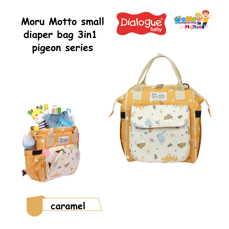 Dialogue Small Diaper Bag 3 in 1 – Pigeon Series (Caramel) - Tas popok bayi series Moru Motto