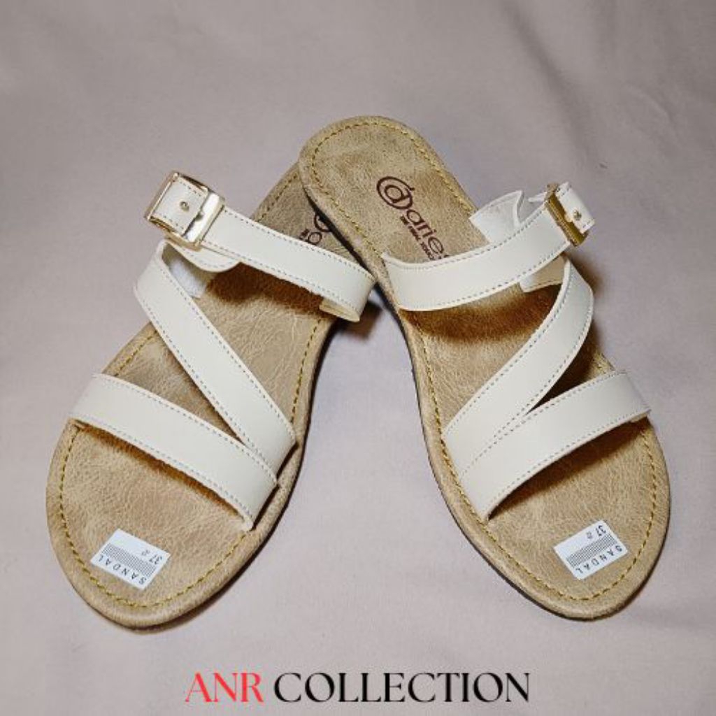 Sandal Tasik Sandal Wanita Sandal Model Silang Salur Belt Kulit Imitasi Hak Karet Premium Tidak Lici