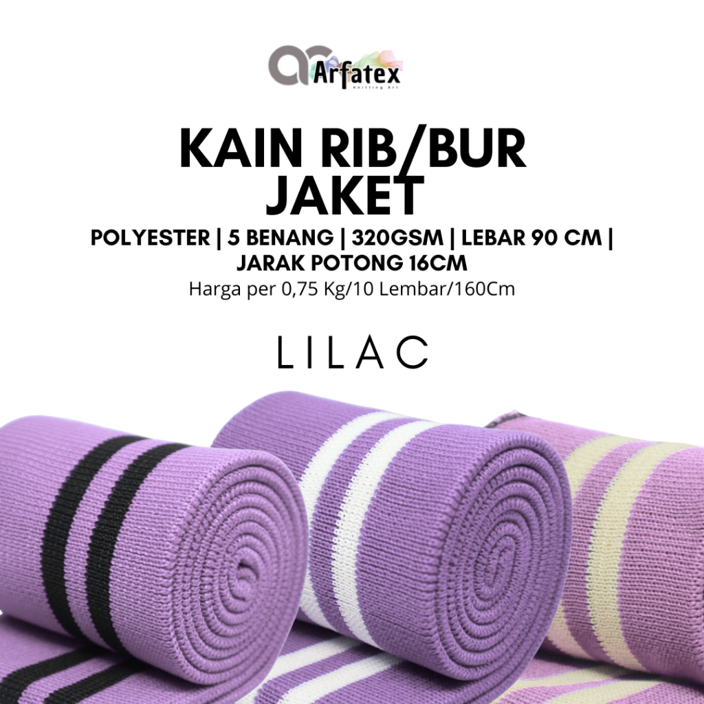 Kain rib bur ungu muda polyester premium untuk jaket varsity colorfull bisa custom