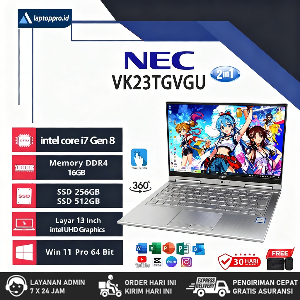 Kantor Laptop pelajar NEC VK23 TGVGU 2in1 i5 Gen6 13" IPS Windows 11 SSD 256GB/512GB