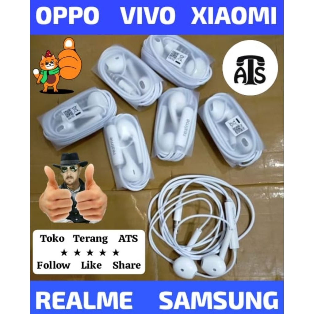 Headset Copotan Branded | 2 Warna Siapin Teliti | Oppo Hp All Tipe Hf Earphone Copotan Stereo Origin