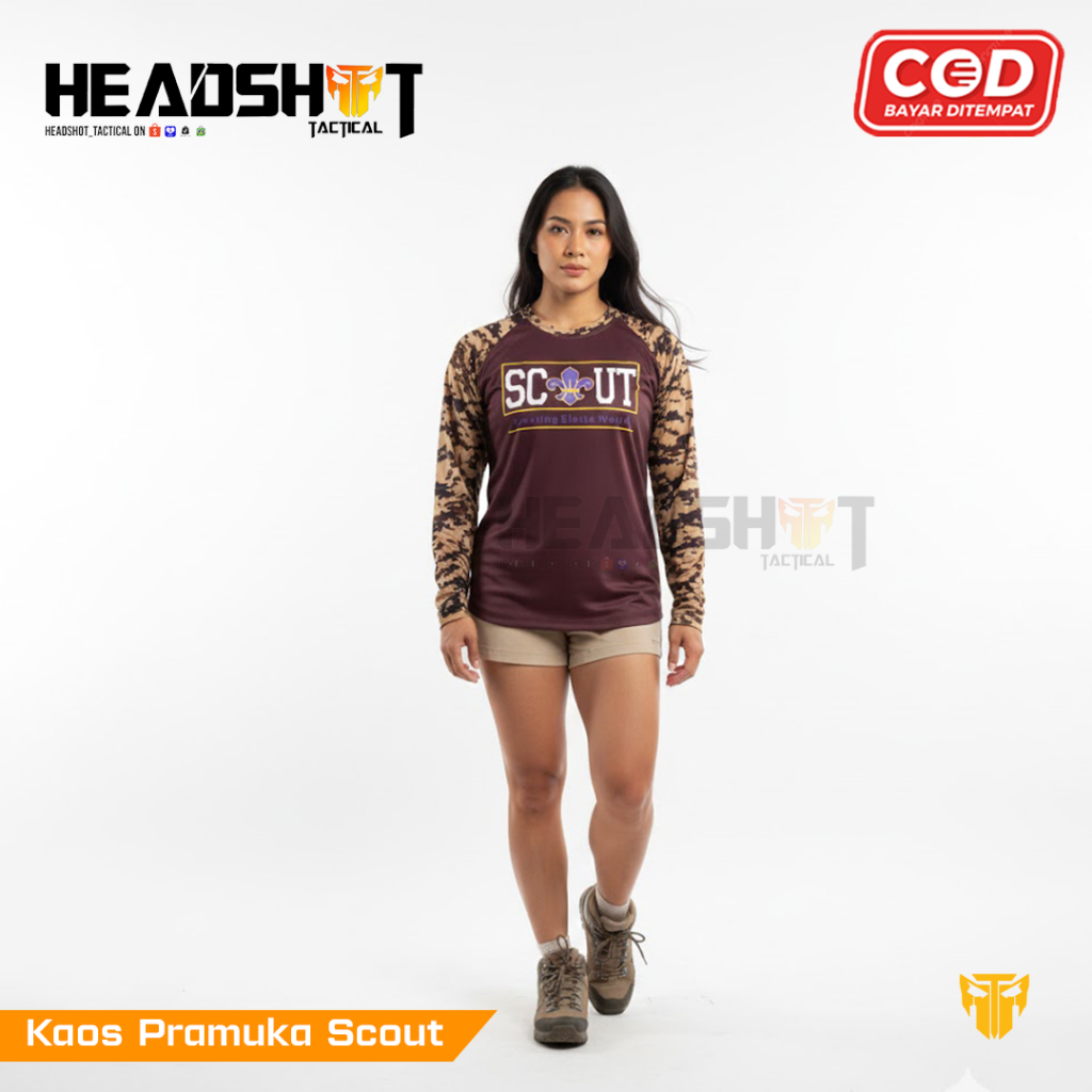 Kaos Pramuka Lengan Panjang Scout Raglan - Kaos Pramuka Scout Logo Bulat dan Kotak - Kaos Panjang Pr