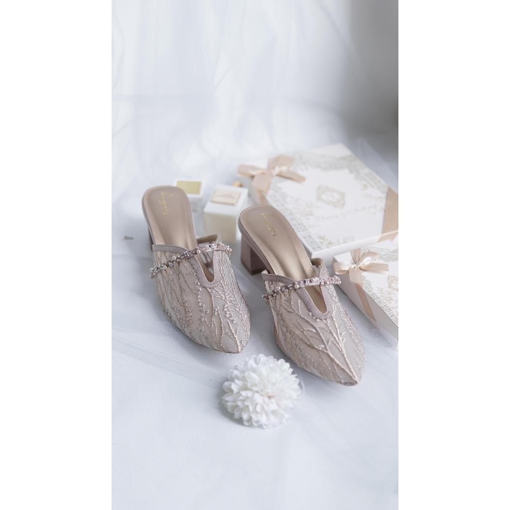 LANGKAH BY LINA LEE SEPATU WANITA LACE BRUKAT HEELS KODE MELANGKAH 2