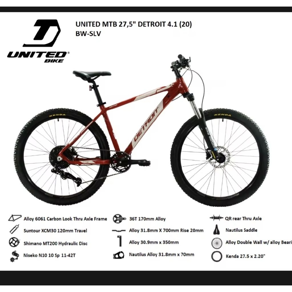 SEPEDA GUNUNG UNITED 27,5 DETROIT 4.1 FREE BEL DAN STANDAR