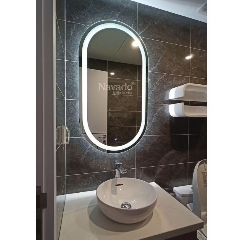 Cermin led Touchscreen layar sentuh kaca cermin tempel dinding wastafel kamar mandi led mirror