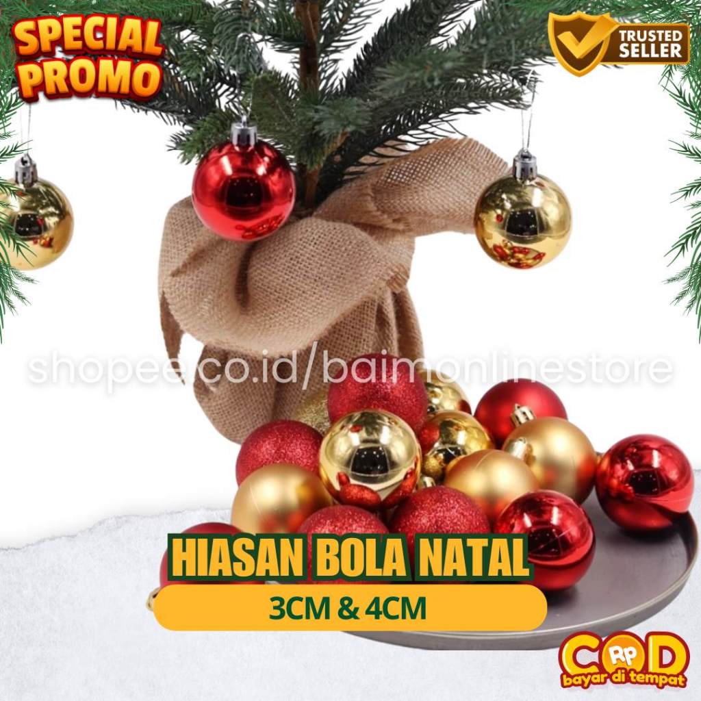 Set Aksesoris Pohon Natal Mini | Bola, Drum, Lonceng, Kotak Kado & Biji Pinus
