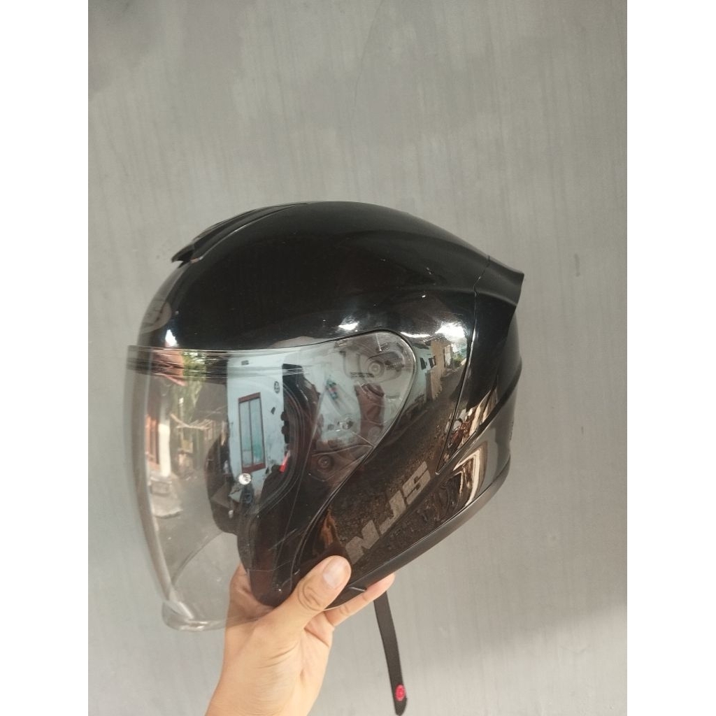 njs kairoz hitam glossy uk L, helm+SarungHelm