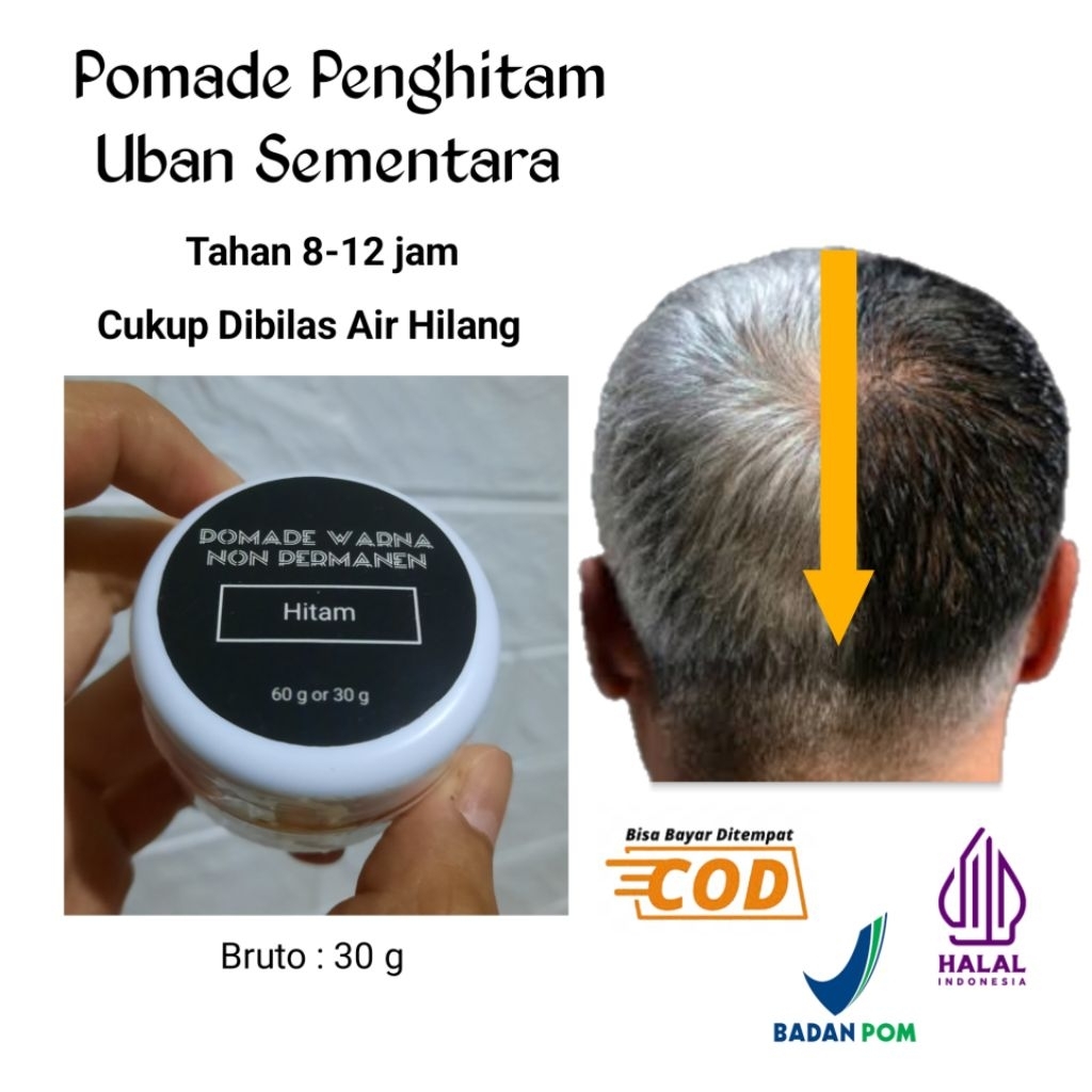 Pomade Hitam Pewarna Rambut / Penutup Uban - Semir Rambut 30 gram Non Permanen Alami