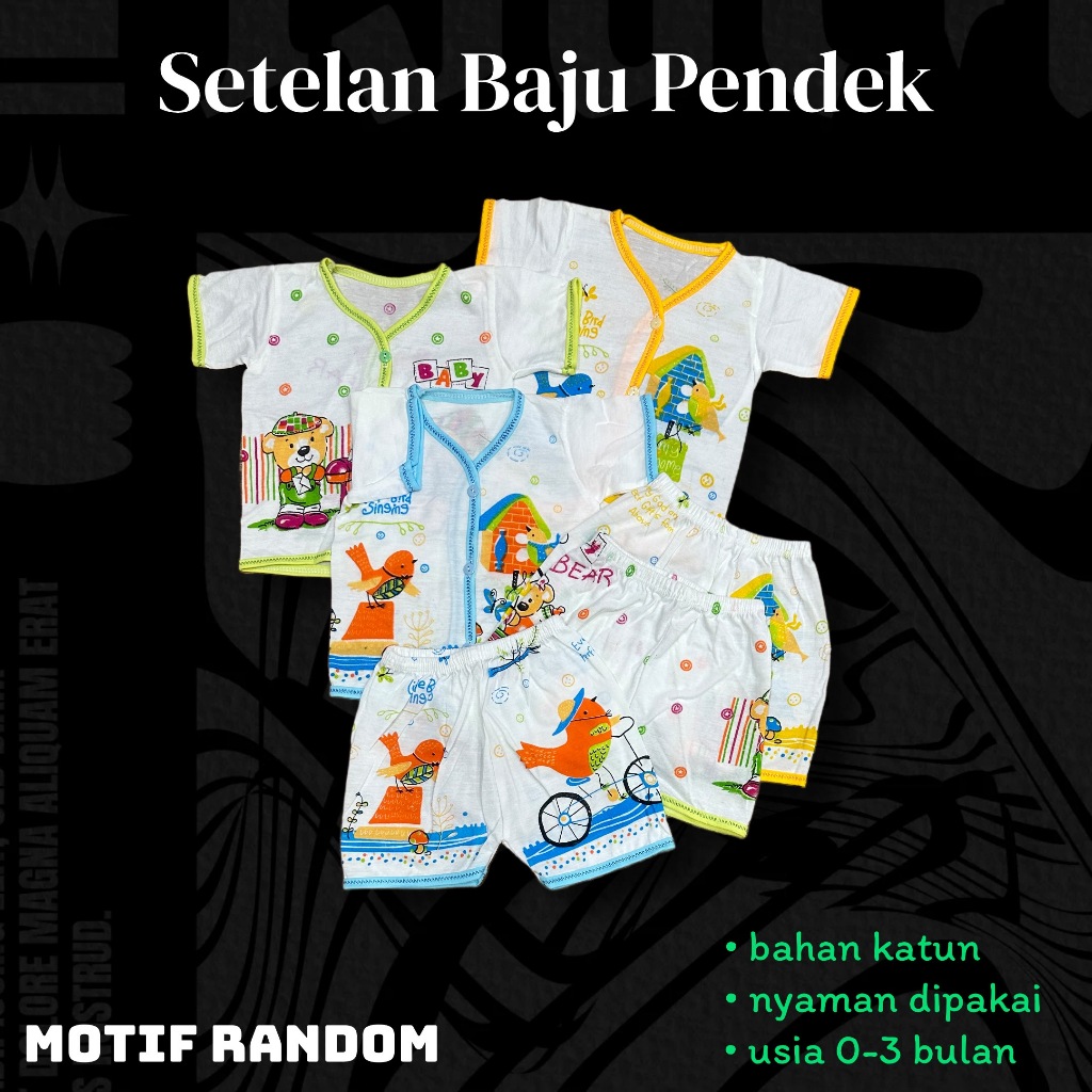 Kiddos - 6/12 SET (GROSIR) Setelan Baju Bayi Pendek+Celana Pendek 0-3 bln/baju anak laki/Perempuan B