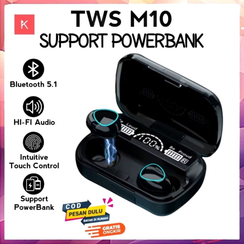 TWS M10 HEADSET BLUETOOTH WIRELESS + POWER BANK