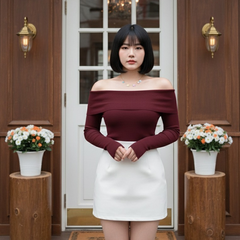 SHIESIEL Sean Top - Atasan Wanita Sabrina Lengan Panjang / Off Shoulder Top